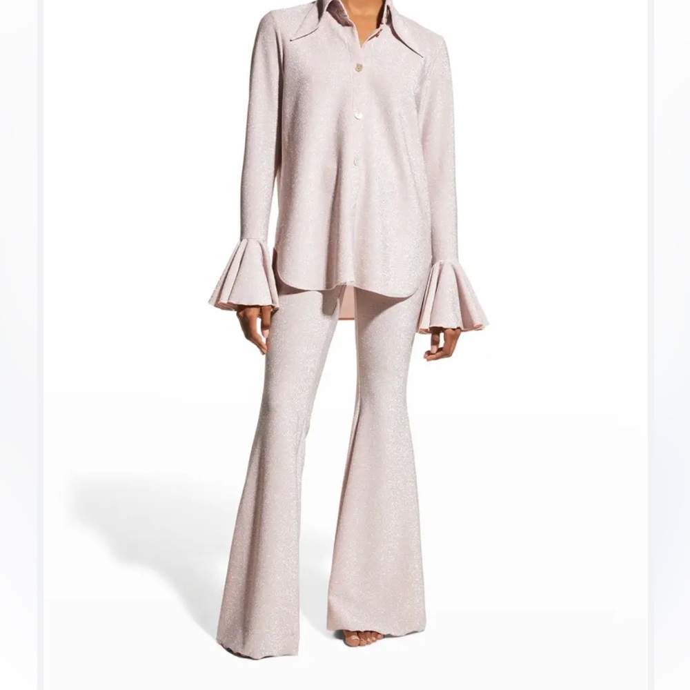 Sleeper Mercury Metallic Lurex Lounge Suit Pajama Set In Silver